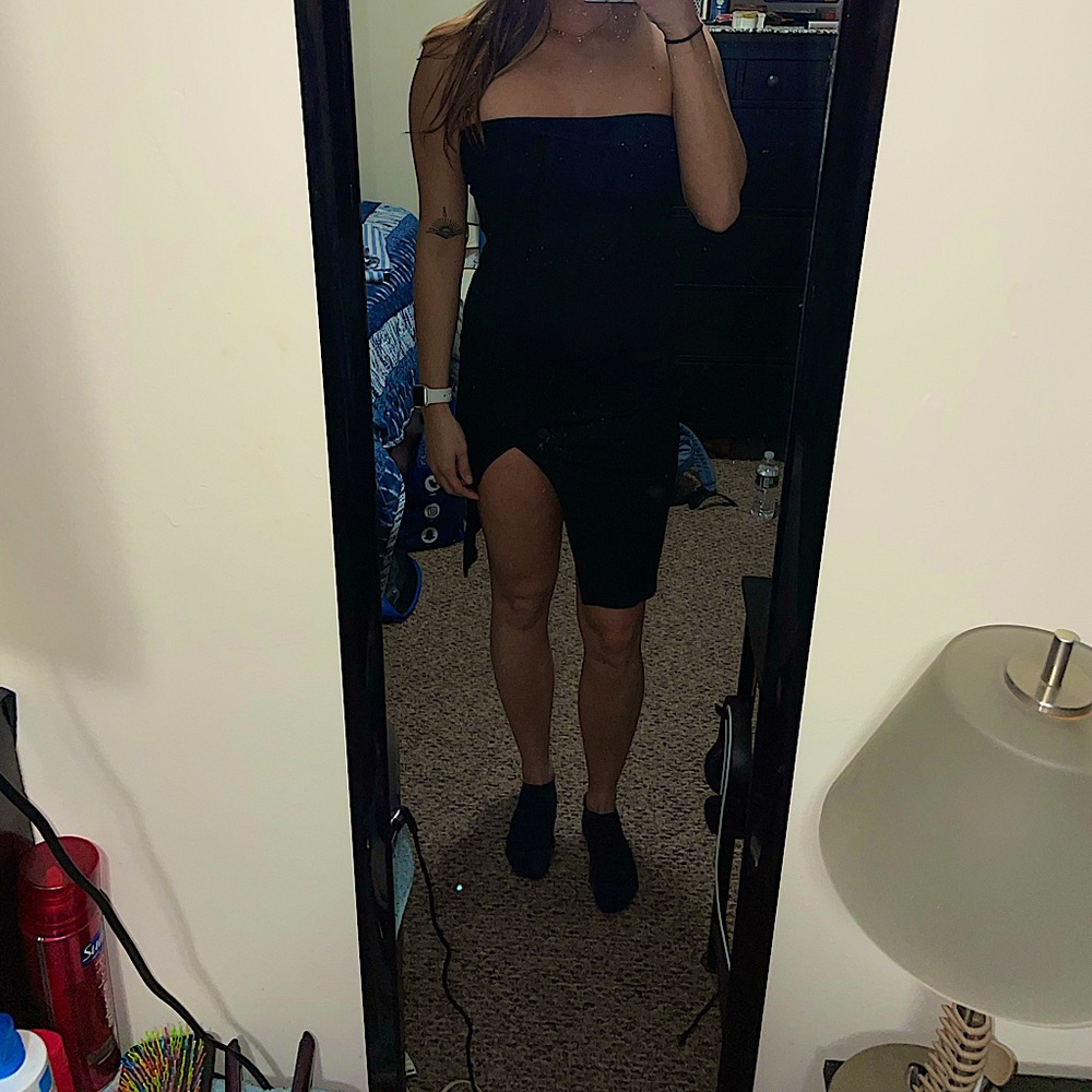 Black tube top slit body on dress